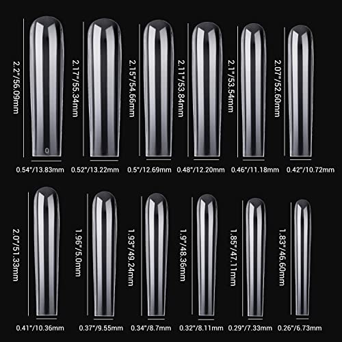 Noverlife 600PCS 3XL Extra Long C Curve Coffin False Nail Tips, Clear 10 Sizes, XXXL Super Long Ballerina Half Cover Fake Nails, Coffin Shape Artifical Fingernails for DIY Salon Nail Art Practice