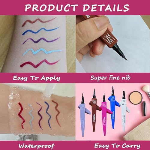 Brown Liquid Eyeliner Pencil, Waterproof & Smudge-proof Ultra-Fine Brush Tip Eye Liner, Quick Drying Formula Long Lasting High-Pigmented Up to 24 Hours Eye Makeup Wear(Brown)
