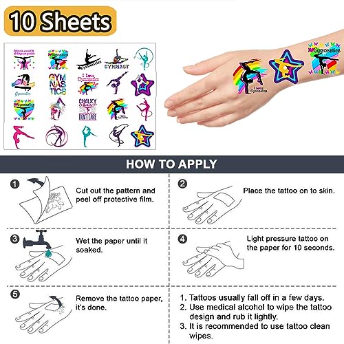 Gymnastic Temporary Tattoos for Kids - 10 Sheets, 200 Pieces