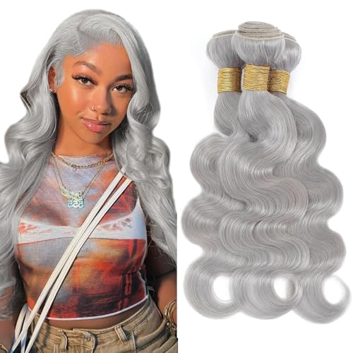 Freiuoke Grey Body Wave Hair Bundles - 3 Pack, 16-20 Inch