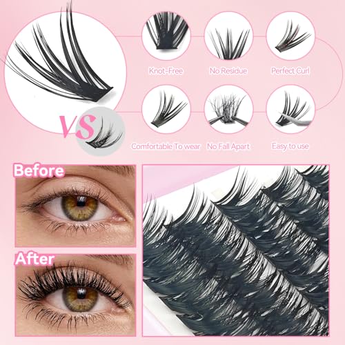 YELIX 640pcs Wispy Lash Clusters 9-15mm Mixed Length Individual Lashes