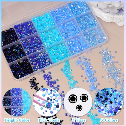 15000 Pcs Blue Flatback Rhinestones for Crafting and DIY