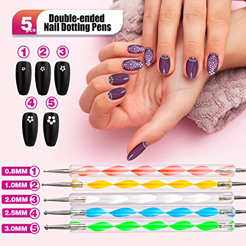 Teenitor Nail Art Kit with 15 Brushes, Dotting Tools & Rhinestones