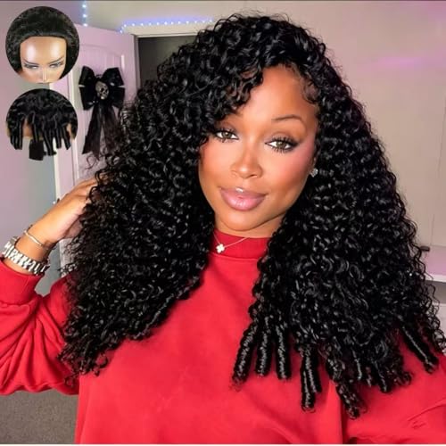 NBOOEVE 16 Inch Burmese Curly Half Wig 3-in-1 Human Hair Flip Over & Glueless