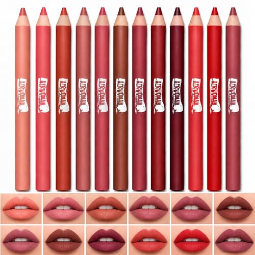 12-Color Waterproof Lip Liner Pencil Set, Matte Long-Lasting