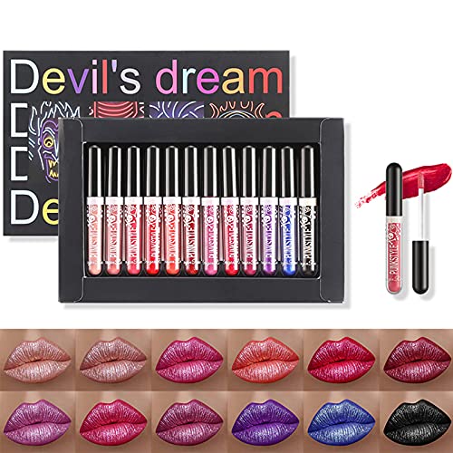 12 Colors Glitter Lip Gloss Set – Waterproof Shimmer Liquid Lipstick
