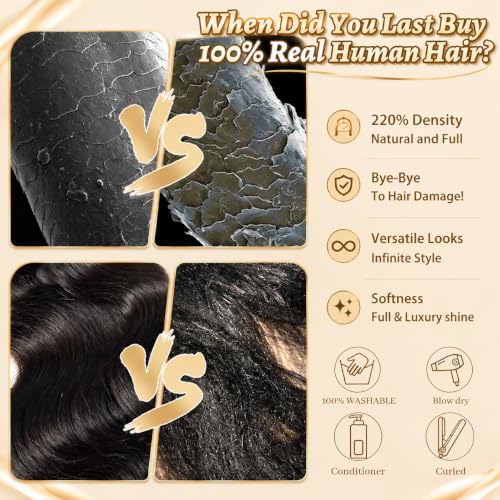 RUNBUY 13x6 Body Wave Lace Front Wigs Human Hair Pre Plucked 26 Inch Natural Color