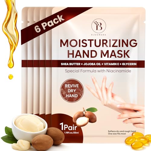 BLOOMORA Repairing Hand Mask Gloves for Dry Hands - Shea Butter (6 Pairs)