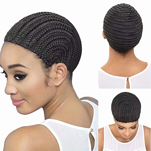 FEEL ME Braided Cap 1Pc Crochet Wig Cap in Cornrow Sew Hair for Making Synthetic Wig or Weave Easier Sew In Crochet Braided Wig Caps Medium Size Black Crochet Cornrow Cap for Crochet Braids