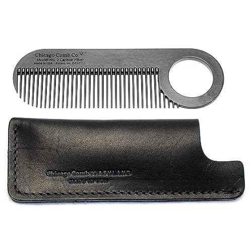 Chicago Comb No. 2 Carbon Fiber + Black Horween leather sheath, Made in USA