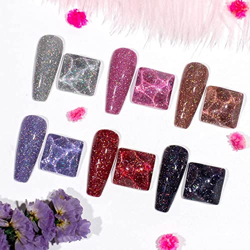 SUPWEE Reflective Glitter Gel Polish Set Sparkly Shiny Holographic Gel Nail Polish Disco Diamond Nail Polish Gel for Party Manicure Soack Off UV Gel 6 Colors 10ML(0.33fl oz)