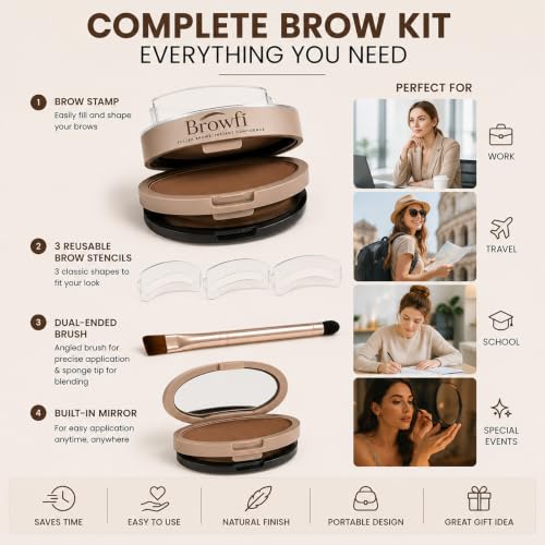 Browfi Brow Stamp Kit with Waterproof Powder & Stencils