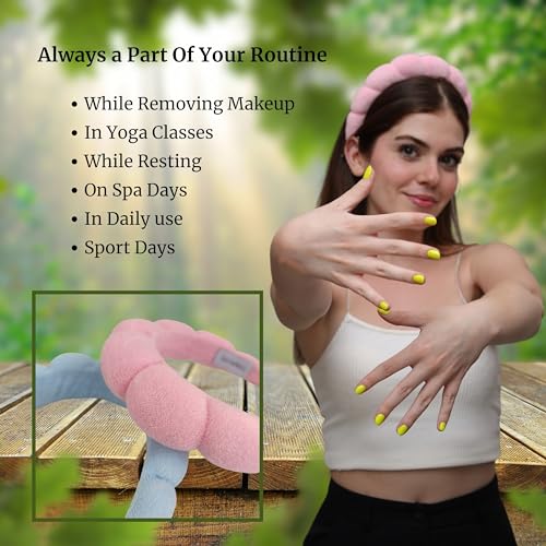 MAPICNNT Spa Headband for Washing Face With Wristband, Cute Makeup Headband, Puffy Spa Headband, Terry Towel Versed Headband, Skincare Headband,Spa Headband and 2 Pcs Wristband Set (Pink)