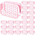 Kacctyen 24 Pcs Pink Bow Cosmetic Bag Coquette Preppy PVC Makeup Bag Bulk Zippered Travel Toiletry Pouch Gift for Women Birthday Party Favor Organizer