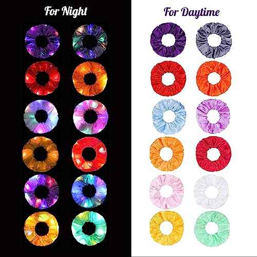 24 Pcs Light Up Scrunchies, LED Scrunchies Hair Bands, Elastic Glow in the Dark Srunchies Rave Accessories for Women Birthday Halloween Christmas New Year