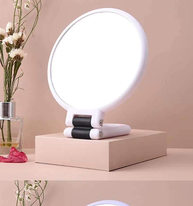 Stianiiie White Handheld Travel Mirror with 5X Magnification & Adjustable Handle