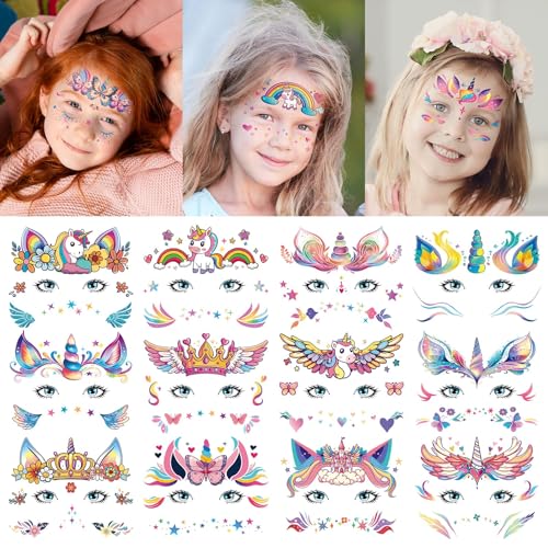Face Temporary Tattoos for Girls - 15 Sheets Party Pack