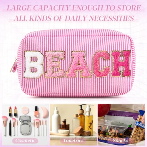 Pink Seersucker Beach Cosmetic Bags 6-Pack - Travel & Vacation Organizer