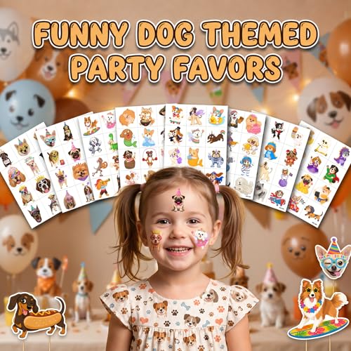 96 PCS Dog Temporary Tattoos for Kids | Waterproof Puppy Party Favors