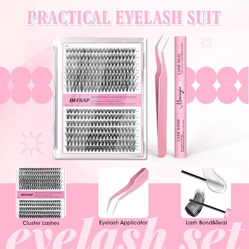 DIY Eyelash Extension Kit, 240pcs lash Extension Kit 9-15mm Mix, 30D 40D Curl Individual Lash Clusters with Bond, and Tweezers