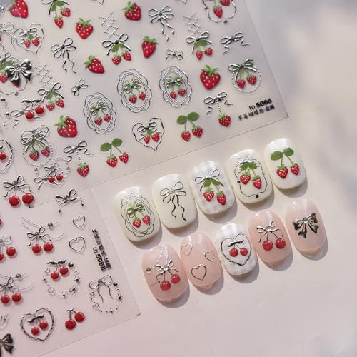 5D Embossed Strawberry Nail Art Stickers - Self-Adhesive Cute Berry Decals