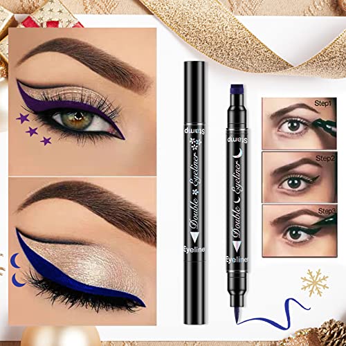 Erinde 6 Colors Liquid Winged Eyeliner Stamp Pen Set, Double-Ended Black Red Green Purple Blue Eye Liner Pencil, Long-lasting Waterproof Stamp Eyeliner Set for Eye Face Makeup