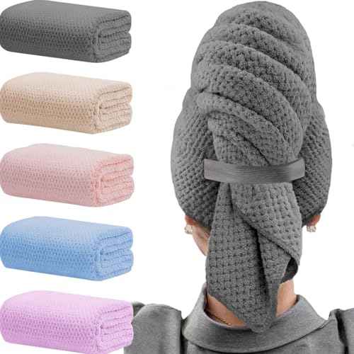 Microfiber Hair Towels, Waffle Hair Towel Set, Super Soft Highly Absorbent, Sturdy Quick Drying Turbans for Long, Thick, Curly Hair (5 Pack, 40" x 20")