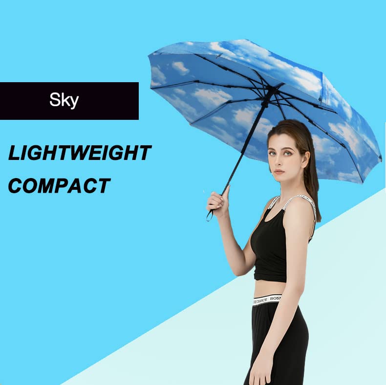 SIEPASA Windproof Travel Compact Umbrella-Automatic Umbrellas for Rain-Compact Folding Umbrella, Travel Umbrella Compact, Small Portable Windproof Umbrellas for Men Women Teenage. (Sky)