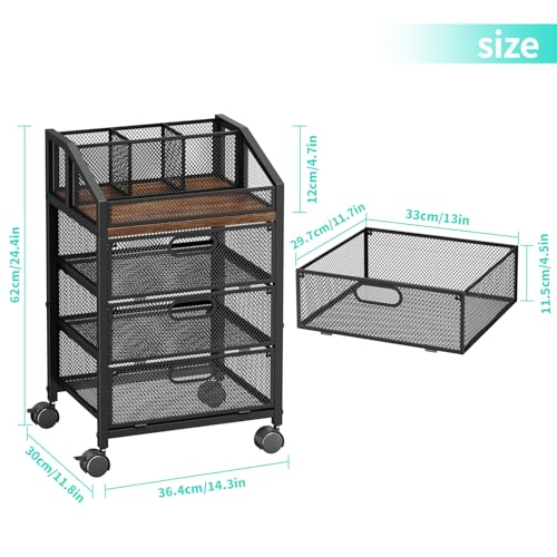HapiRm Rolling Makeup Organizer Cart with 3 Drawers and Top Compartments, Under Desk Vanity Storage, Black
