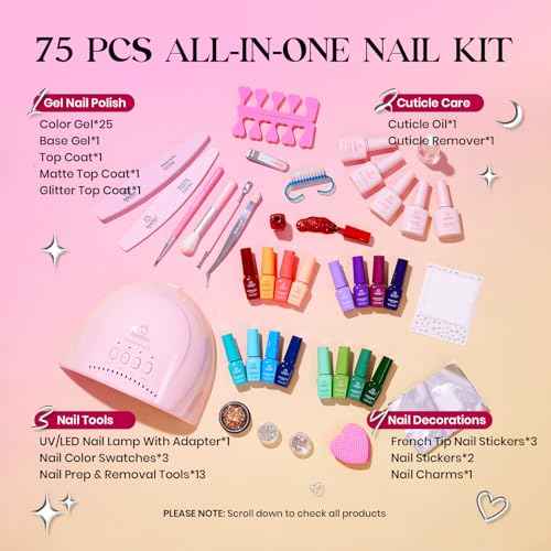 Beetles Gel Nail Polish Kit with U V Light - One Color One Bottle 45 Colors Gel Polish Kit 75 Pcs Gifts for Women Teen Girls with Top Base Coat Beauty Must Have DIY Salon Emotional Journey Collection