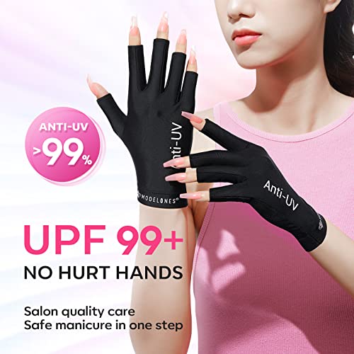 Modelones UV Light for Gel Nails with 2 Pairs of UV Gloves, 48 W Nail Dryer with 3 Timer Settings, Nail Lamps for Gel Polish, Professional UPF99+ UV Protection Gloves for Nail Art Manicure