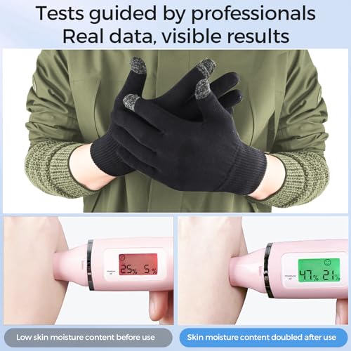 Donfri 10 Pairs Cotton Moisturizing Gloves Men Touchscreen Fingers for Eczema Dry Hands Hand Care Overnight Moisturizing (Medium-Black)