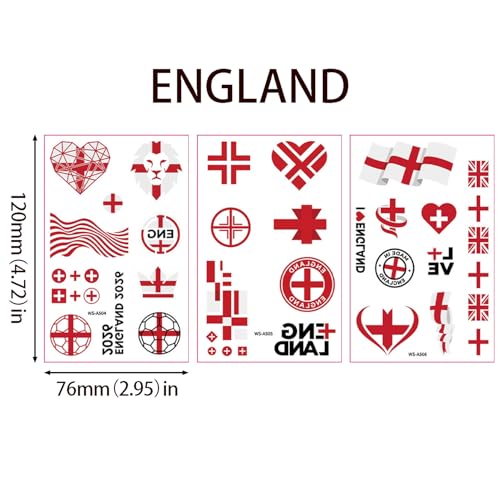 England Flag Temporary Tattoos - 37 Designs, Waterproof