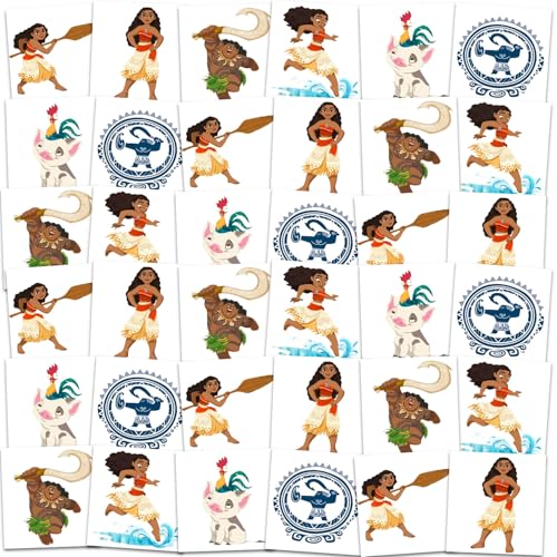 Moana Tattoos Party Favors Bundle ~ 72 Perforated Individual 2" x 2" Moana Temporary Tattoos for Kids Girls Boys (Moana Party Supplies)
