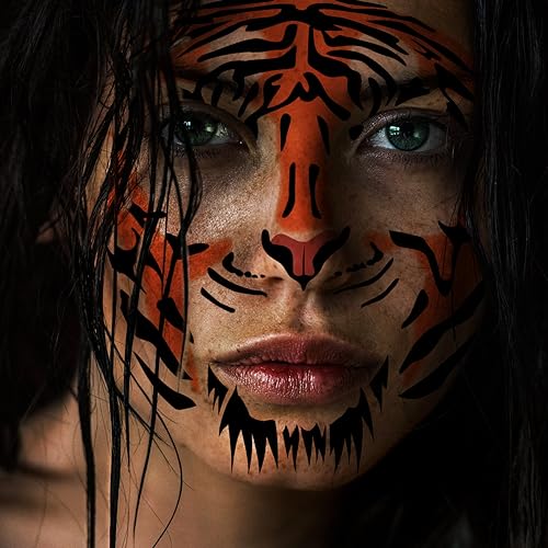 Tiger Face Temporary Tattoos - 4 Sheets, 6.9" x 6.9" for Parties