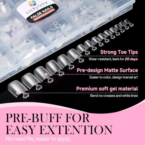 Luckyfairy Square Toe Nail Tips 240pcs 15 Size French Style