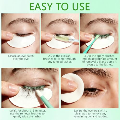 Eyelash Extension Remover Set, 10g Gel with Brushes & Patches