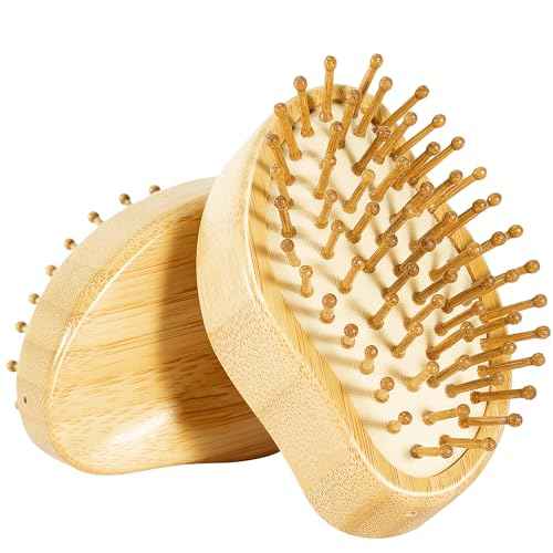 Bamboo Hair Brush for Hair Growth, Natural Bamboo Bristles Detangling Brush for Massaging Scalp, Small Wooden Hair Brush for Women Men and Kids (No Handle)