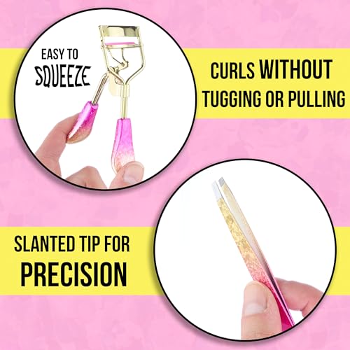 Eyelash Curler & Tweezer Set - 2pc Lash Kit w/Precision Lash Curler & Lash Tweezers for Eyelash Strips | False Eyelash Applicator Tool Kit