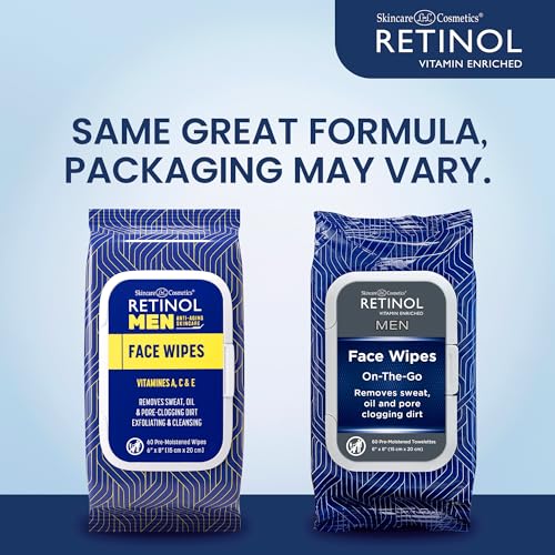 LIVAURA Retinol Men Facial Wipes Anti-Aging Cleansing Towelettes - Quickly cleanse face from sweat, oil and pore-clogging dirt without any heavy residue (60 Count (Pack of 1))