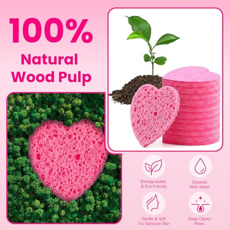 80-Count Heart Shape Natural Cellulose Facial Sponges