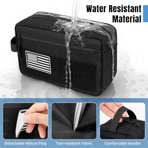 ETRONIK Travel Toiletry Bag for Men, Tactical Hygiene Bag EDC Military Tool Molle Pouches, Water-resistan Hanging Shaving Dopp Kit Shower Bag for Travel Accessories, Bathroom Makeup Bag Women, Black