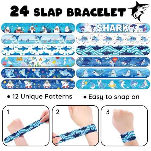 Shark Party Favors Set - 36 Tattoos & 24 Slap Bracelets for Kids