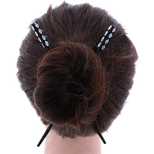 Set of Two 7 inch Long Wooden Hair Sticks With Gem Tops for Women -Black