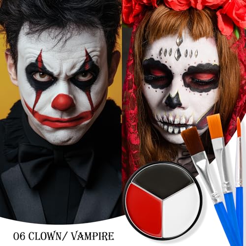 Black White Red Face Paint Kit with Brushes & Sponges