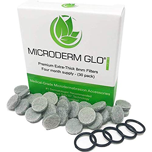 Mini Premium Extra-Thick 8mm Filters by Microderm GLO (30 Pack) - Medical Grade Microdermabrasion Accessories with Patented Safe3D Technology, Safe for All Skin Types.