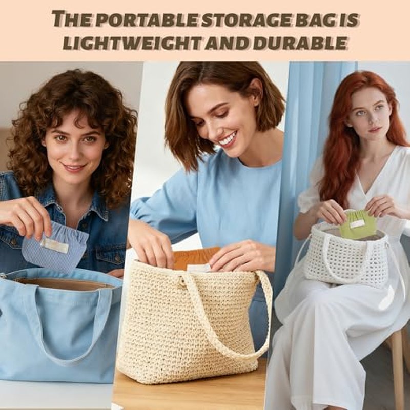 7-IN-1 Corduroy Makeup Bag Set (6 Bags + 1 Mirror), Squeeze-to-Open Mini Pouch for Purse, No-Zipper Corduroy Cosmetic Bag for Hair Ties & Lipsticks, Aesthetic Travel Organizer for Women