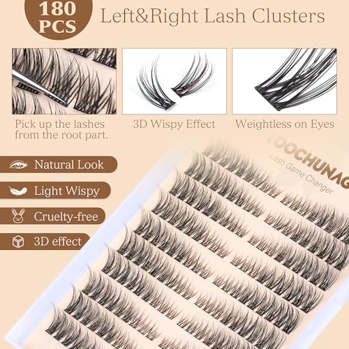 Wispy C Curl Cluster Lashes - Natural 3D Eyelash Extensions 180pcs