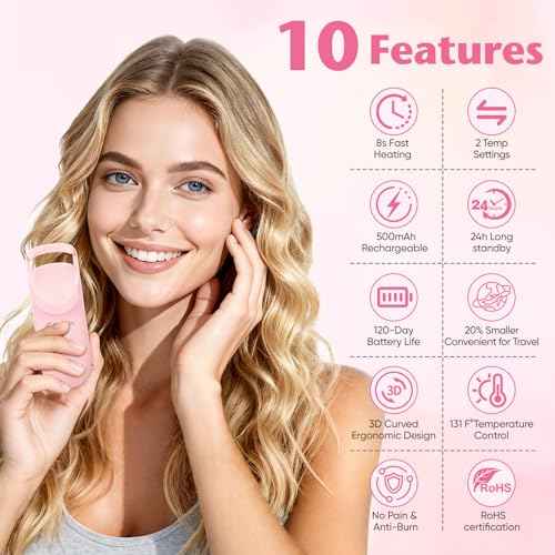 Heated Eyelash Curler - 10s Heat, 3s Curl, Mini Burn-Proof Design with Heat Sensitive Silicone Pad, 24H Hold to Style Natural Eyelashes Dual-Temp Control & Type-C Recharge