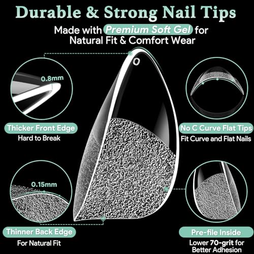 LEYKOSH Almond Nail Tips - 216pc Short Press On Nails Kit